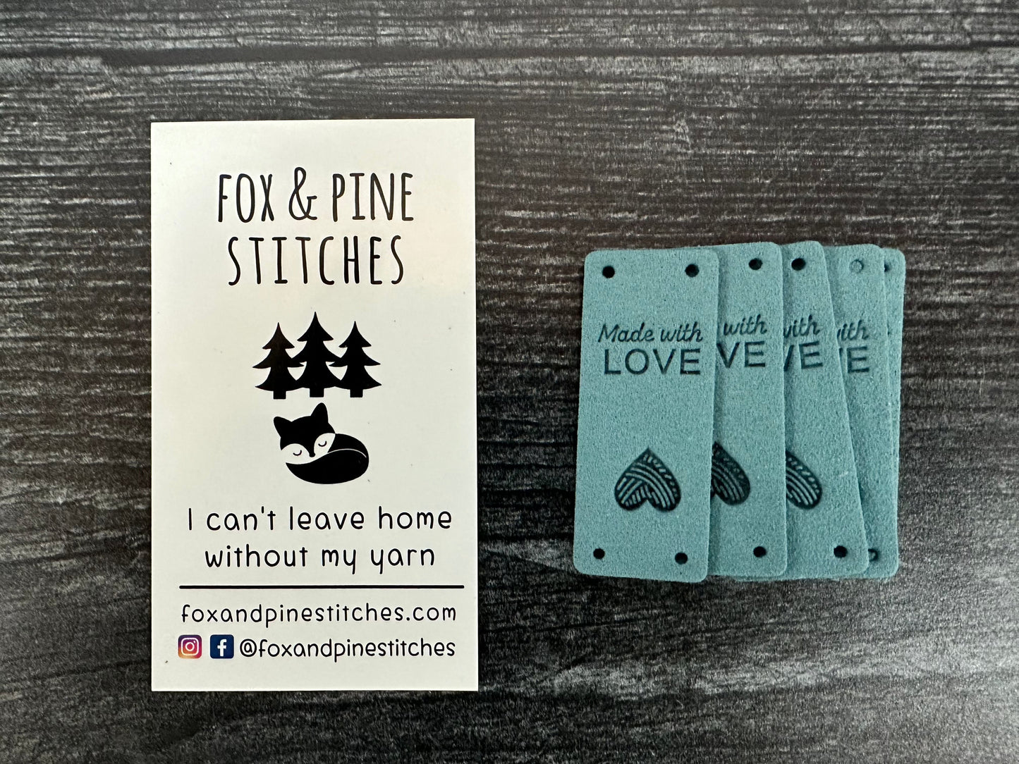 fox and pine fold over tag made with love blue
