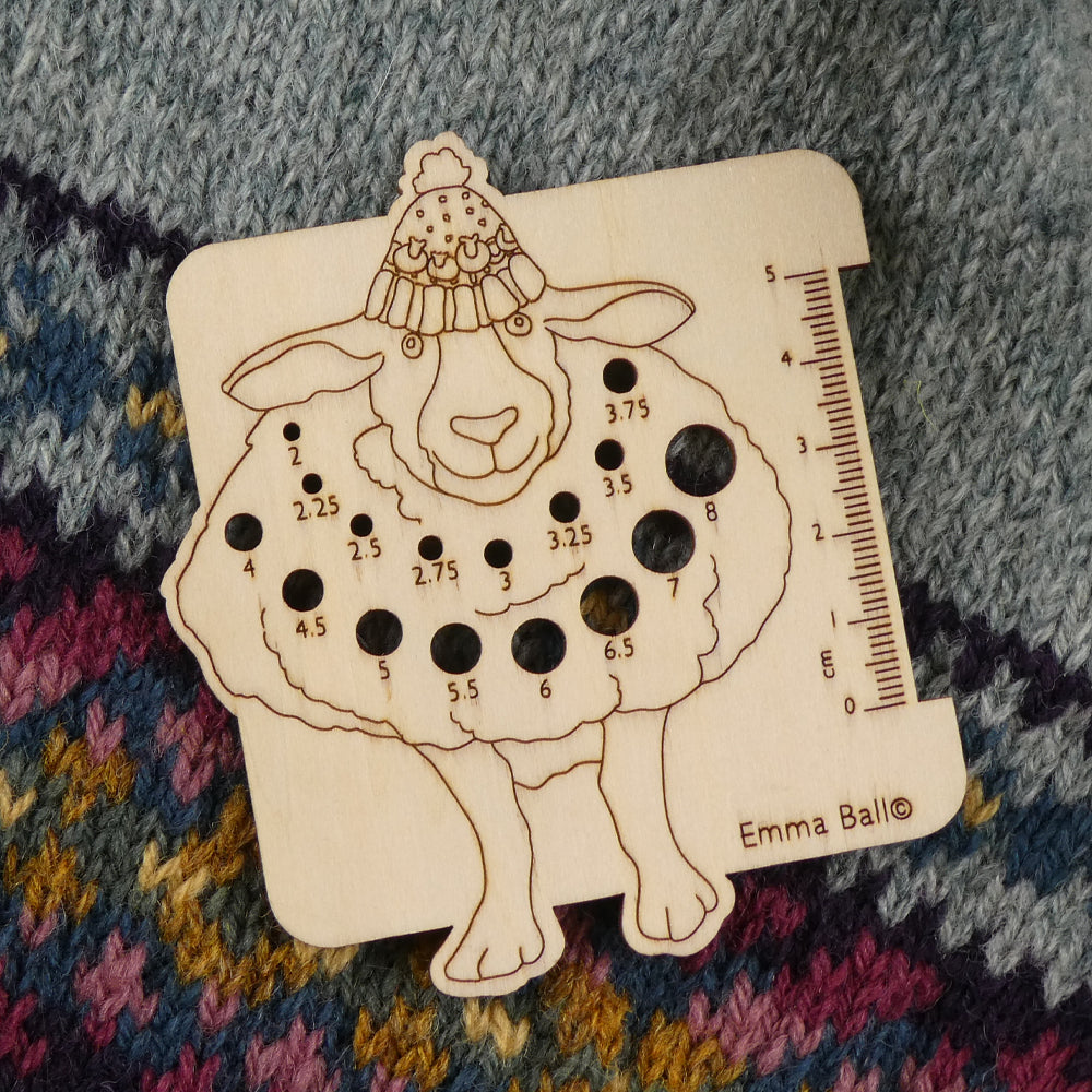 Wooden Needle Gauge Sheep in Hat